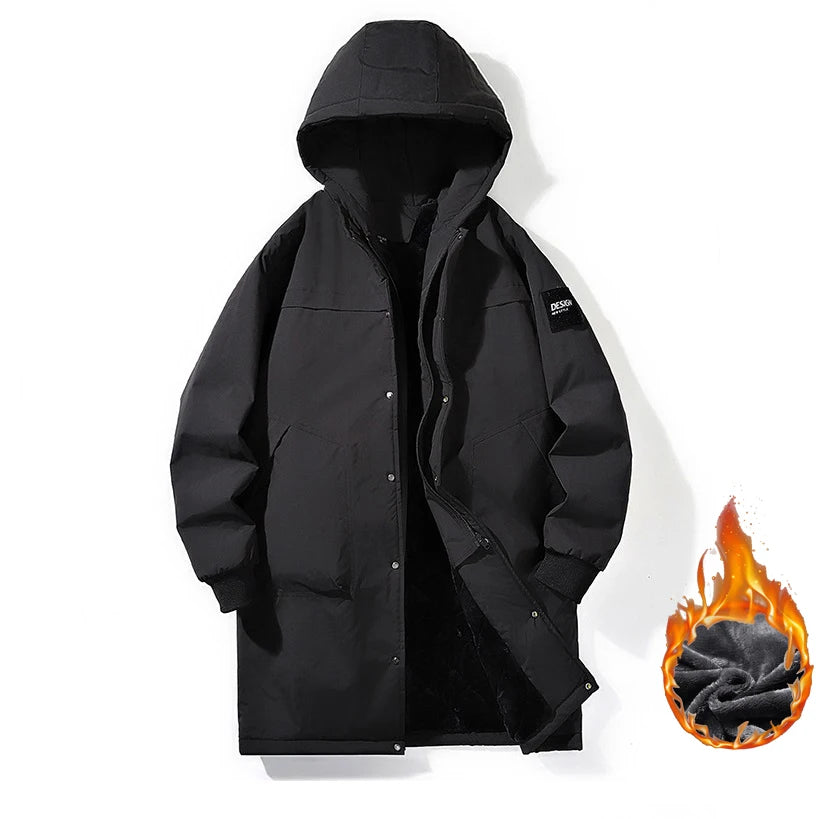 Big Size 9XL Men's Long Trench Coat Hood Fleece Thick Windbreaker Male Autumn Winter Lightweight Plus Large Oversize Hat Zipper