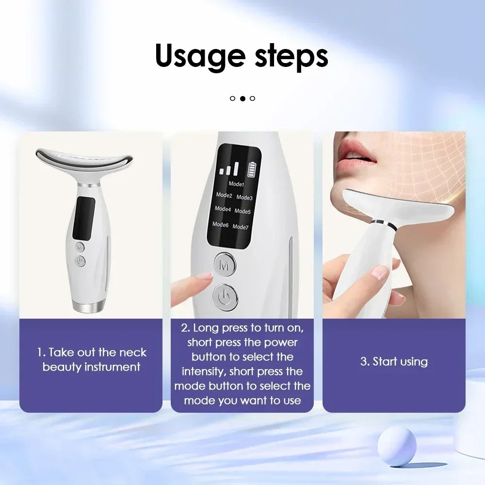7 Colors LED Photon Therapy Face Neck Massager 3 Adjustable Gears Vibration Anti Wrinkle Skin Tightening Lifting Home Beauty Dev