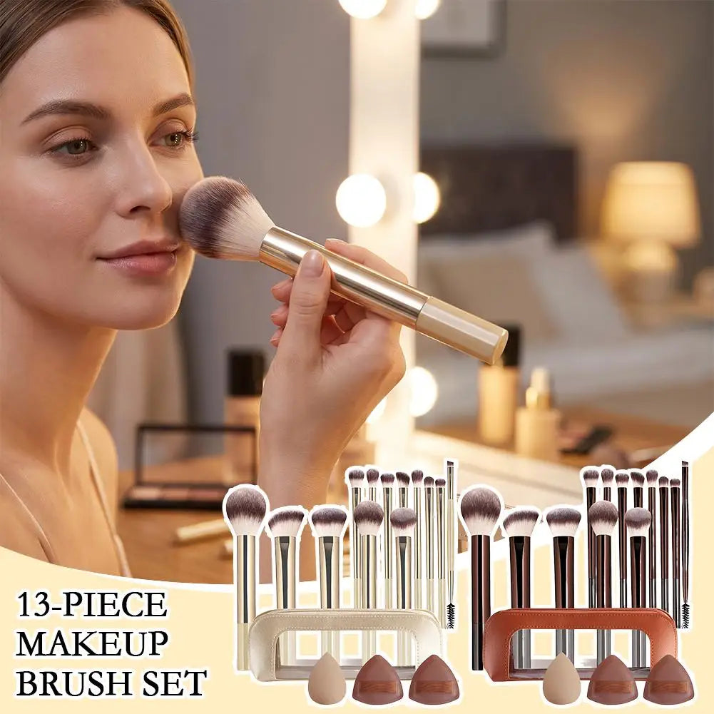 13Pcs Professional Makeup Brush Set Foundation Concealer Powder Eyeshadow Blush Kabuki Blending Full Face Beauty Tool