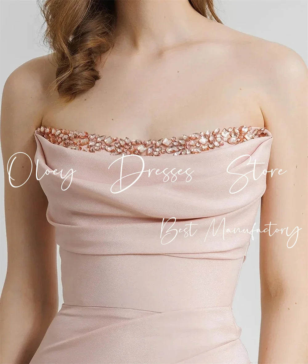 OLOEY Modern Style Formal Evening Dress Wear Strapless A Line Heavy Handmade Beaded Wedding Party Dress Prom Gown Custom Boho