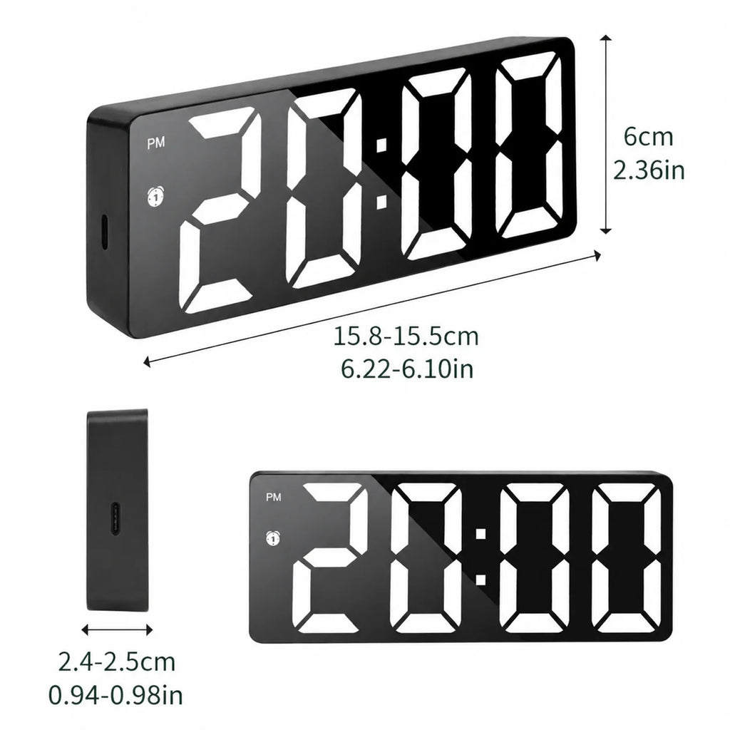 Modern LED Mirror Alarm Clock, Electronic Digital Clock, RGB Silent Non-ticking, Modern Bedroom Dorm Decor