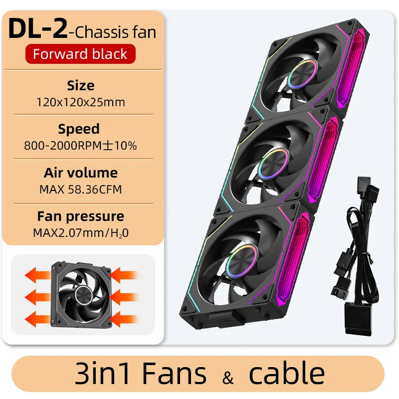 Coolcirc DL-2 Modular Wireless Splicing 120mm PC Case Cooling Fan ARGB Infinite Mirror Lighting Effect for Computer Water Cooler