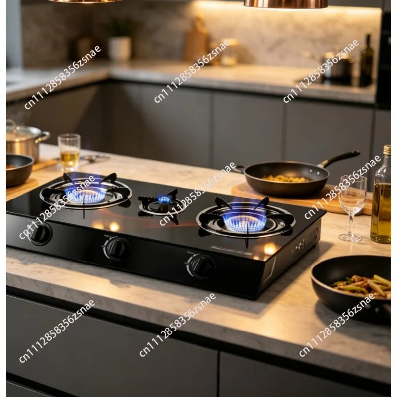 3-Burner Desktop Gas Stove, Table Top Cooktop with Ignition, Kitchen Gas Cooker Without Cylinder