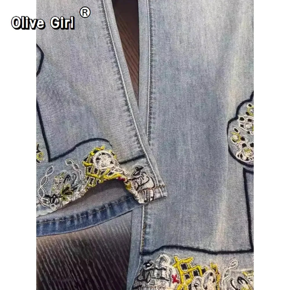 Jeans Casual Embroidered Wide Leg Jean Women's Pant Clothing 2026 Spring Trouser Summer High Waisted Elegant High-end