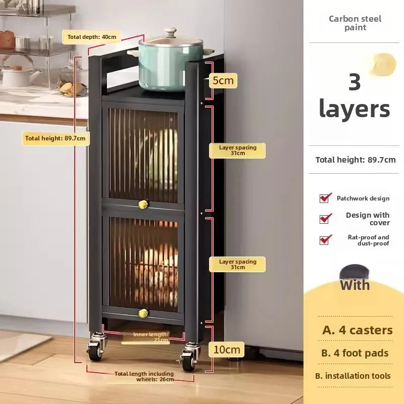 Multi-functional Kitchen Shelf Floor-to-ceiling Shelf Locker Microwave Pot Oven Cabinet Storage Rack with Cabinet Door