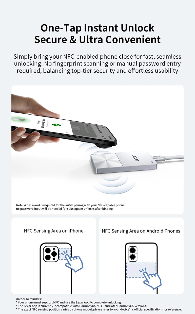 Lexar TouchLock Portable SSD Encryption Solid State Drive 512GB 1TB External Hard Drive USB 3.2 Type-C PSSD for iPhone 15 16 17