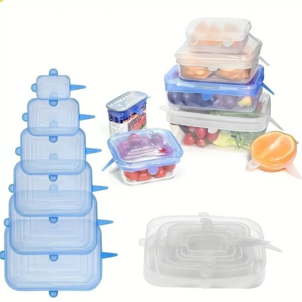 6PCS Food Reusable Fresh-keeping Cover Kitchen Gadgets Non-slip Bowl Cap Stretch Silicone Lids