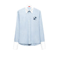 New Women Shirts Long Sleeve Blouse Patchwork Embroidered Flowers Elegant Lapel Loose Spring Summer Stripe Office Lady Tops