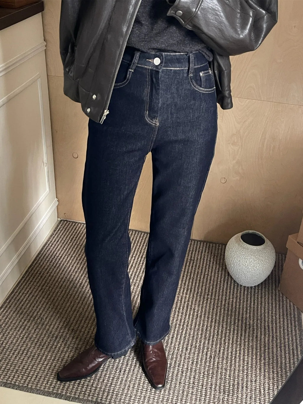 ZHISILAO New High Waist Straight Jeans Women Casual Thick Fur Warm Cotton Stretch Denim Pants Autumn Winter 2024