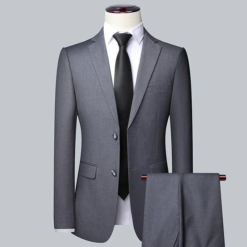 Suit Fashionable Formal Outdoor Gentleman Solid-color Men's Business Wedding Hosting Banquets Casual British Style Fitted Gentle