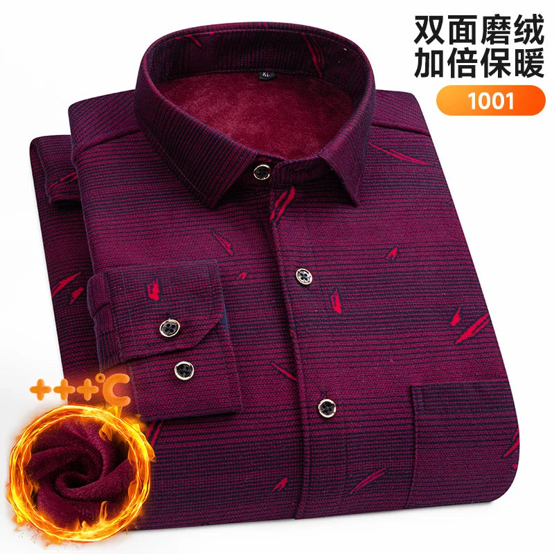 Men's Long-Sleeved Shirt Thickened Warm 7XL8XL Plus Size Autumn/Winter Casual No-Ironing Comfortable Double-Sided Fleece Top