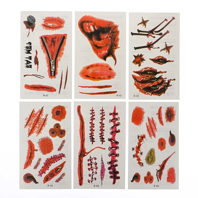 30 PCS Halloween Party Waterproof Temporary Tattoos Stickers For Women Men 3D Reality Vampire Blood Scar Design Tattoo Stickers