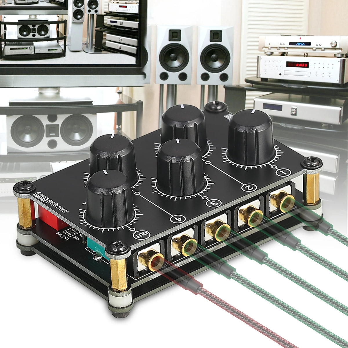 Douk Audio Portable 4 Channel Analog Stereo Audio Mixer Mini Passive Line Mixer for Live Studio Recording Sound Mixing Console
