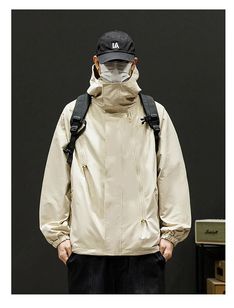 Japanese Windbreakers Men's Jacket Zipper Coat Cargo Waterproof Jackets Bomber Camping Loose Thin Softshell Hooded Hiking Jacket