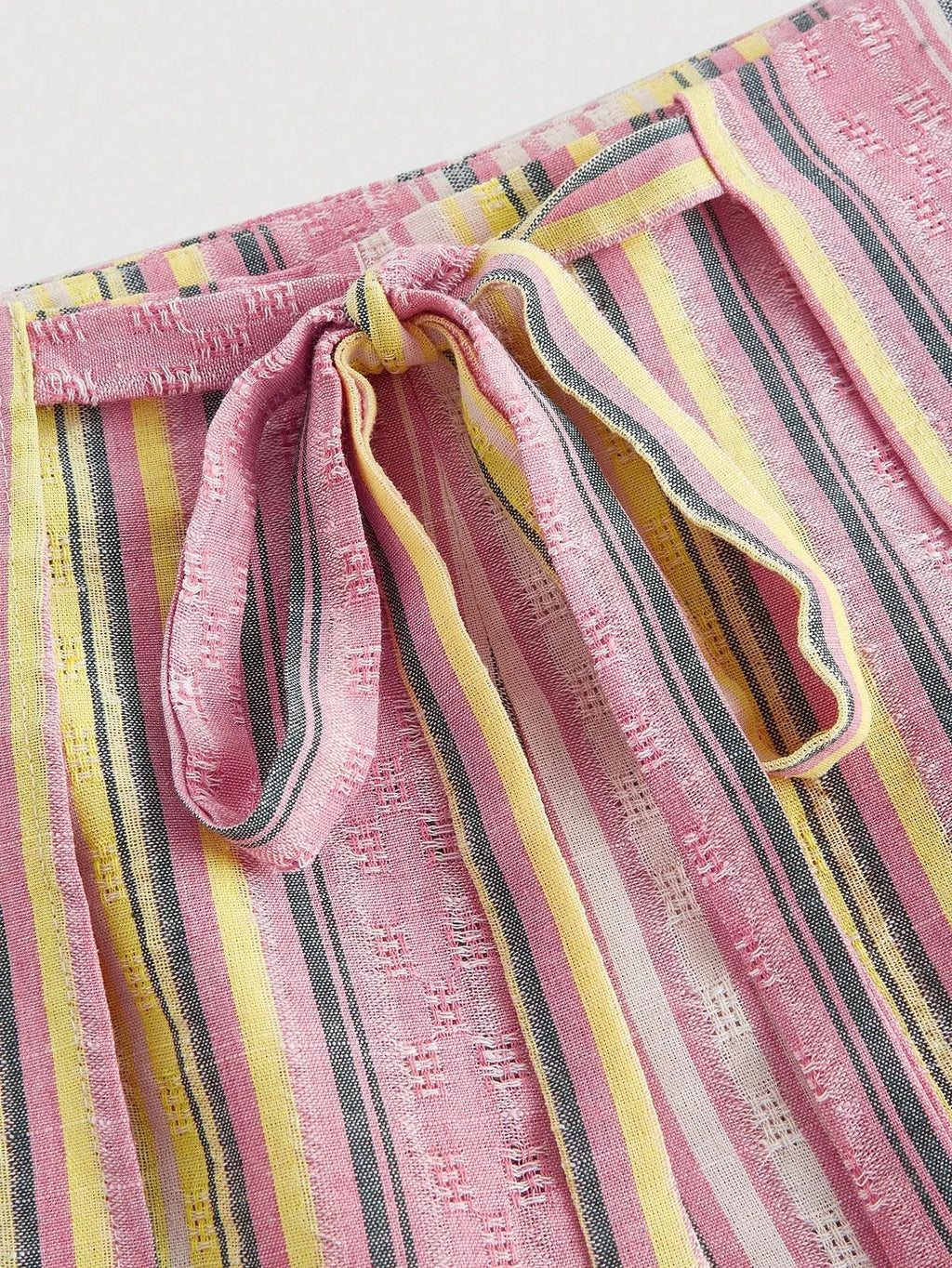 Women Loose Striped Printed Casual Pants 2026 Summer Autumn Elegant Drawstring High Waist Bohe Vacation Versatile Long Trousers