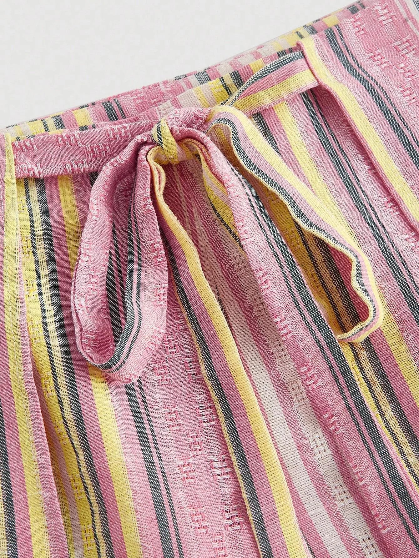 Women Loose Striped Printed Casual Pants 2026 Summer Autumn Elegant Drawstring High Waist Bohe Vacation Versatile Long Trousers