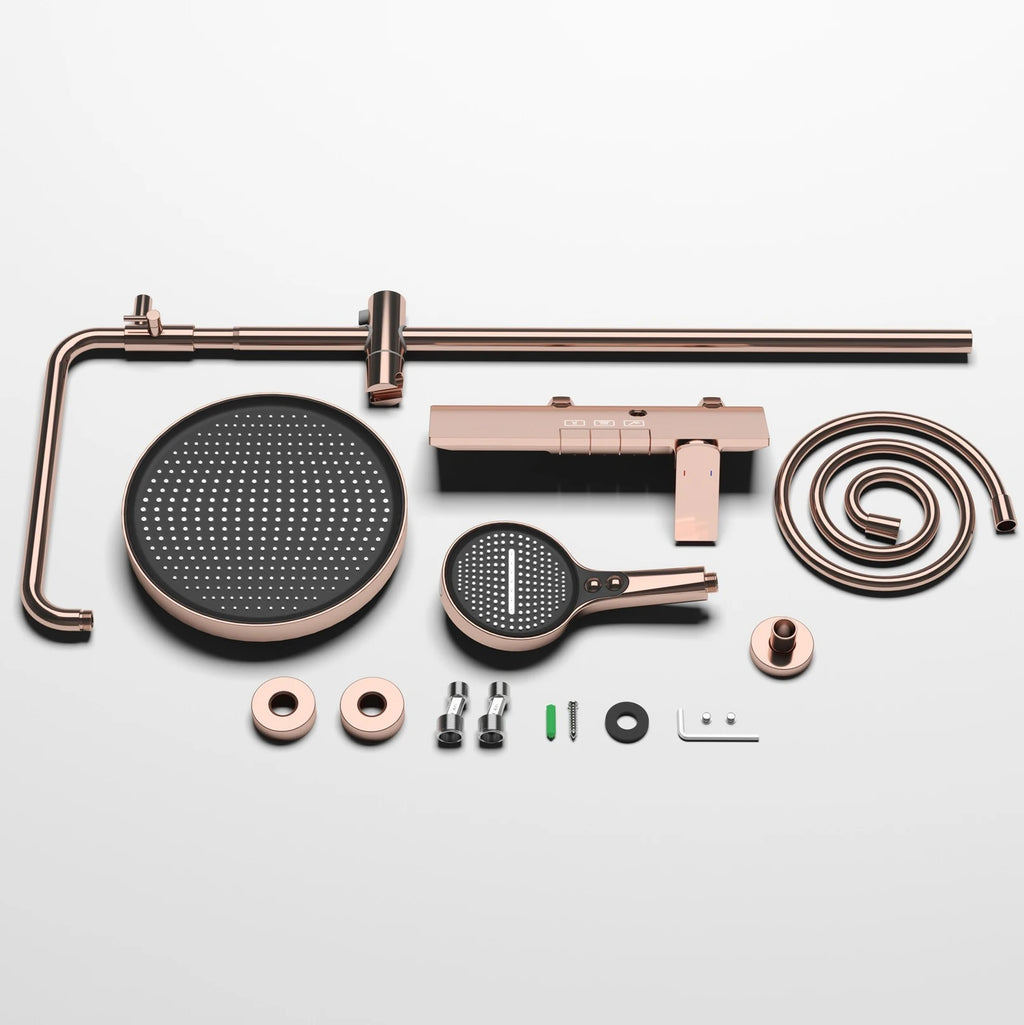 Hot Cold Piano Bathroom Shower System Set Brushed Rose Gold Waterfall Bathroom Faucet Rainfall Piano Bathroom Shower Set