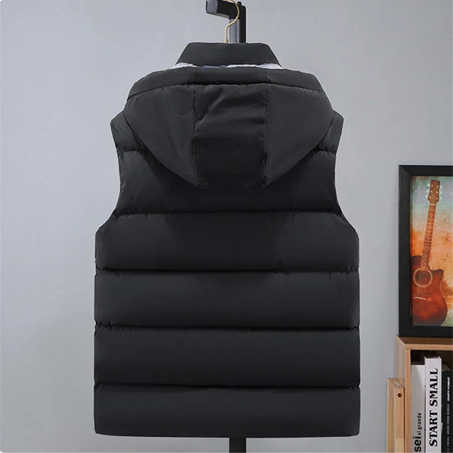 Black Men Cotton Padded Vest Fashion Detachable Hooded Sleeveless Jackets Winter Warm Men's Clothes Male Thick Coat Big Size 5XL