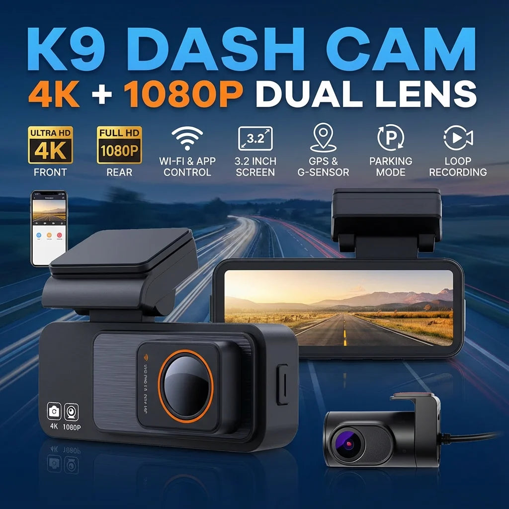 Dash Cam Dual Lens 4K UHD Recording Car DVR GPS WDR Night Vision Video Recorder Wi-Fi Room Black Box 1080P Rear View Camera