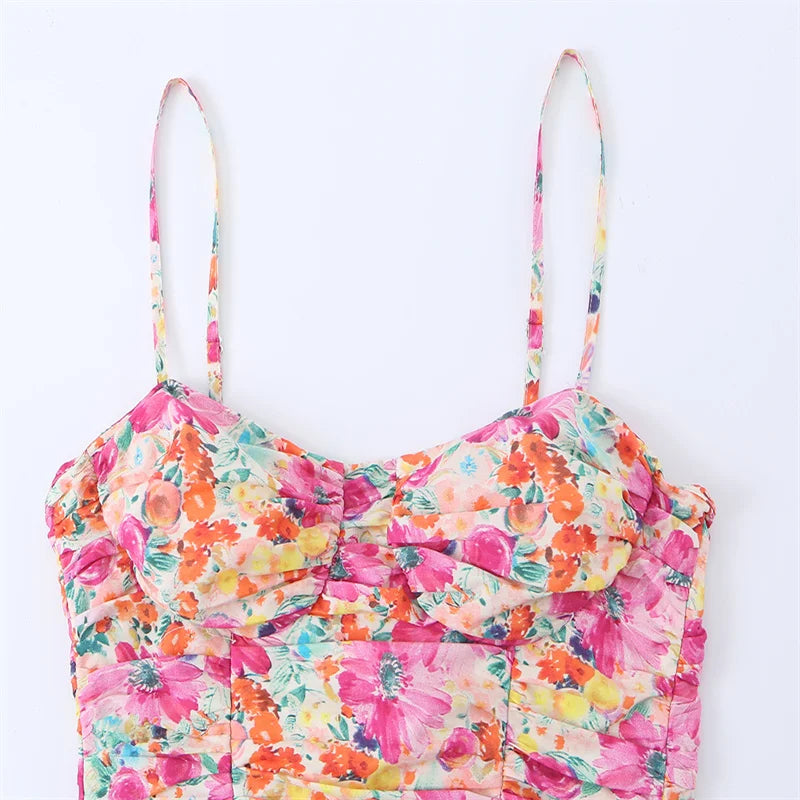 Women's Dress 2026 Summer Personalized Trendy Fashion Floral Print Pleated Charming Hot Sexy Focus Strap Backless Mini Dress