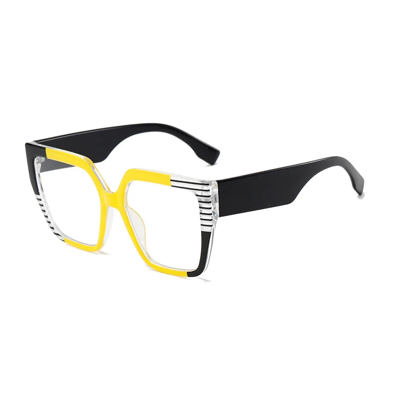 Classic Striped Personality Cat-Eye Square Frame for Women, Textured Anti-Blue Light Glasses Frame, Women's Bohemian Style Commuter and Street Style Decorative Glasses, Suitable for Office, Computer, and Gaming Use