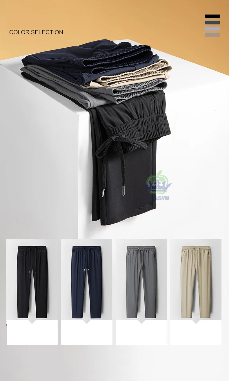 Summer High Stretch Pants Man Thin Elastic Waist Korean Grey Sweatpants Jogging Casual Sports Trousers Male Fashion Luxury Brand