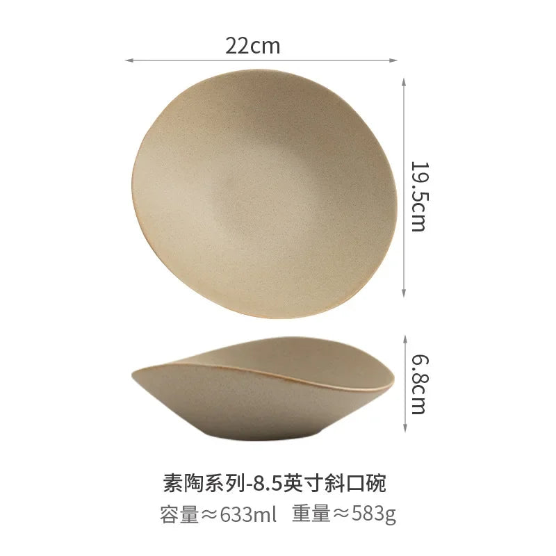 Vintage Coarse Ceramic Bowl, Soup Bowl, Fish Plate, Salad Bowls, Noodle Bowl, Soup Plate, Irregular Tableware, Kitchen Utensils