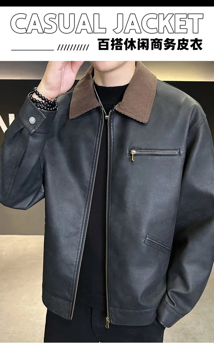 2029  Motorbiker Jacket Men's American Autumn Winter Hip-hop PU Leather Jackets Men Streetwear Racing Motorcycle Wear