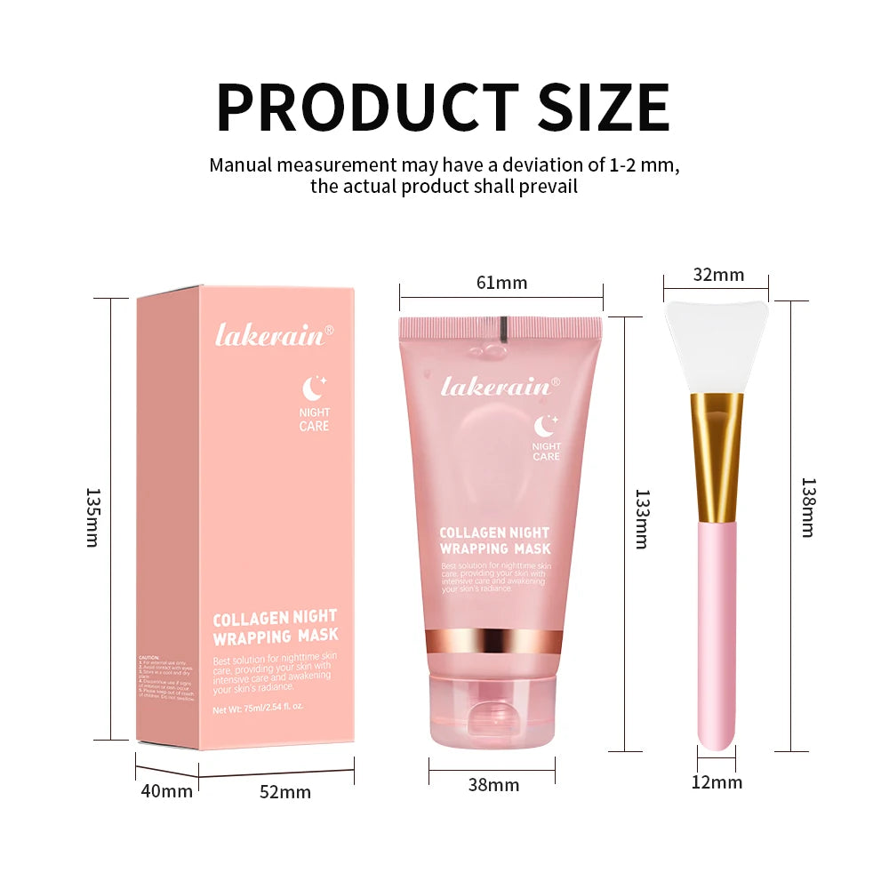 Collagen Overnight Wrapping Peel Off Facial Mask, Korean Collagen Night Wrapping Mask Deeply Hydrates Night Care Mask Cream 75ml