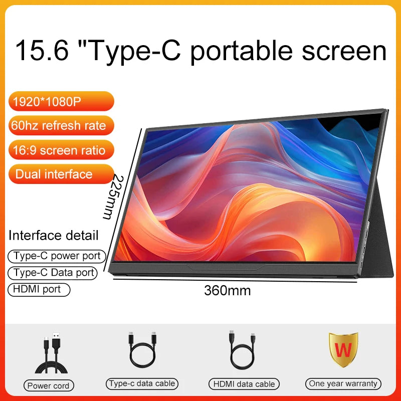 15.6inch Portable Monitor 120Hz/RGB100% /Touch Screen With VESA Hole Extended Display For Phone PC Loptop Xbox PS4/5 Switch