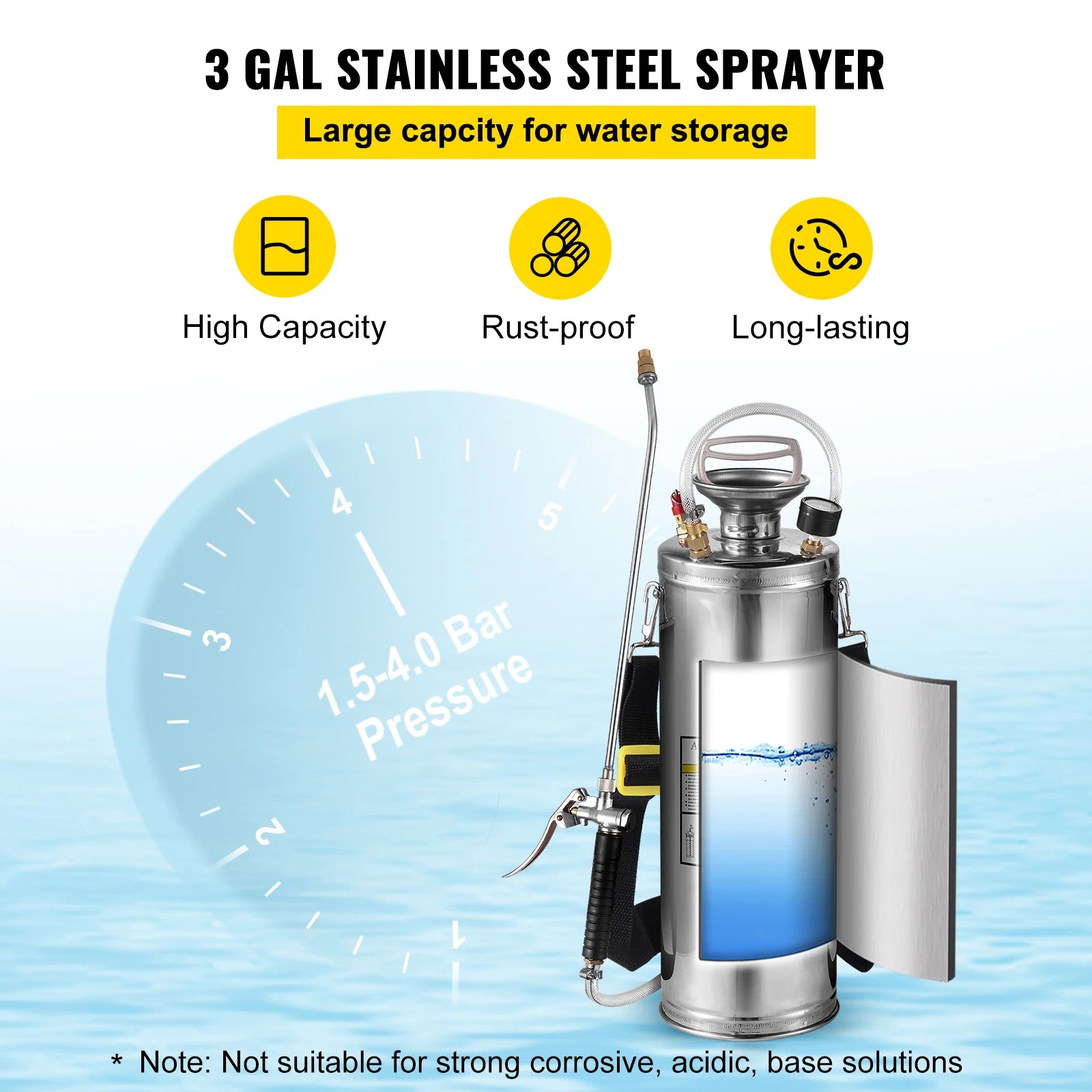 SucceBuy 4-12L Hand Powered Sprayer Stainless Steel Watering Spraying Sprinkling Atomizer Pump Home Ground Garden Cleaning Sprayer