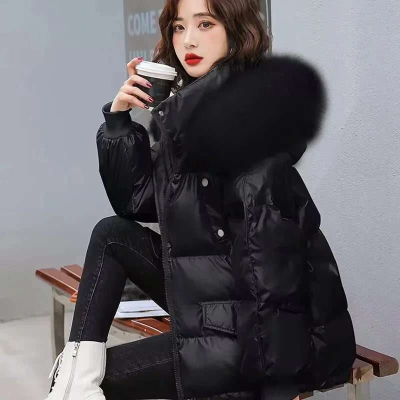 2026 Winter Fashion New Warm Duck Down Jacket Women's Clothes Glossy Fur collar Thicken Parka Short Down Coat Female Trend