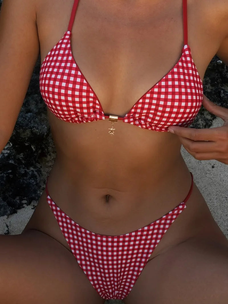 Retro Polka Dot Bikini Set Women Swimsuit Female Swimwear Micro Thong Bikinis Brazilian Halter Beach Wear Lace Up Bathing Suit