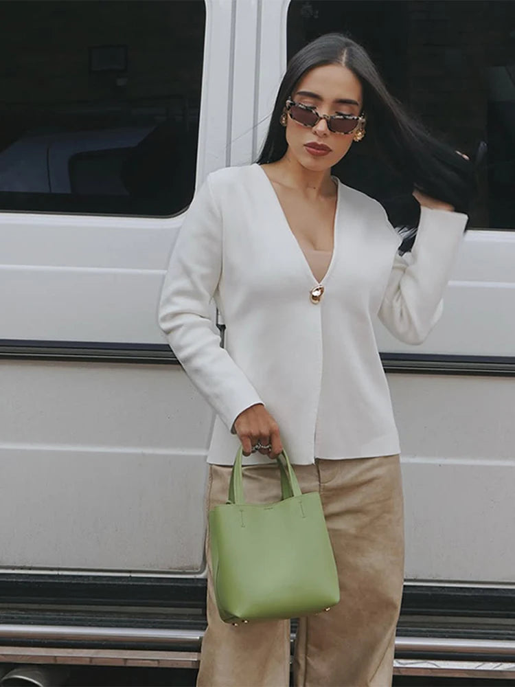 Casual Knitted Cardigans Women Elegant V-neck Loose Long Sleeve Sweaters 2025 Spring All-match Street Lady Outwear Lady Tops
