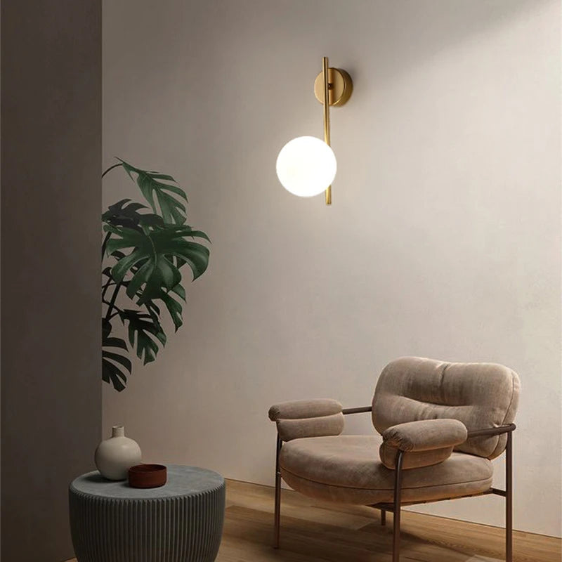 Modern LED Wall Lamps Black Gold Glass Ball Wall Sconces Living Rom Bedroom Hotel Decor Wall Lights Bedside Lights Aisle Lamp G9