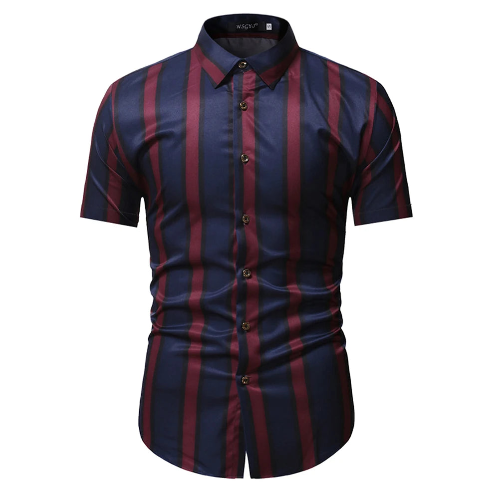 Summer Business Social Chemise Homme Casual Party Short Sleeve Striped Shirt Men Dress Luxury Button Up Fashion Mens Clothes