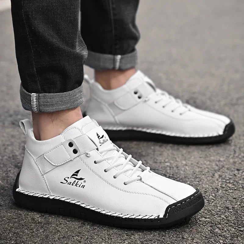 New Leather Casual Men Shoes Design Sneakers Man Breathable Leather Shoes Outdoor Men Ankle Boots
