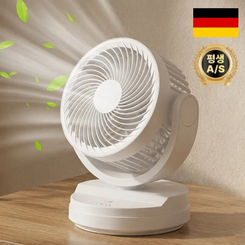 Air circulator fan, USB mini fan, quiet operation, long battery life, small oscillating rechargeable fan, portable.