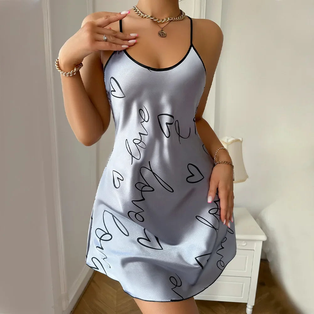 Women's Costume Sexy Short Dress Small Suspenders Printed Pure Desire Wind Girls Casual Comfortable Homewear Robe Nightgowns