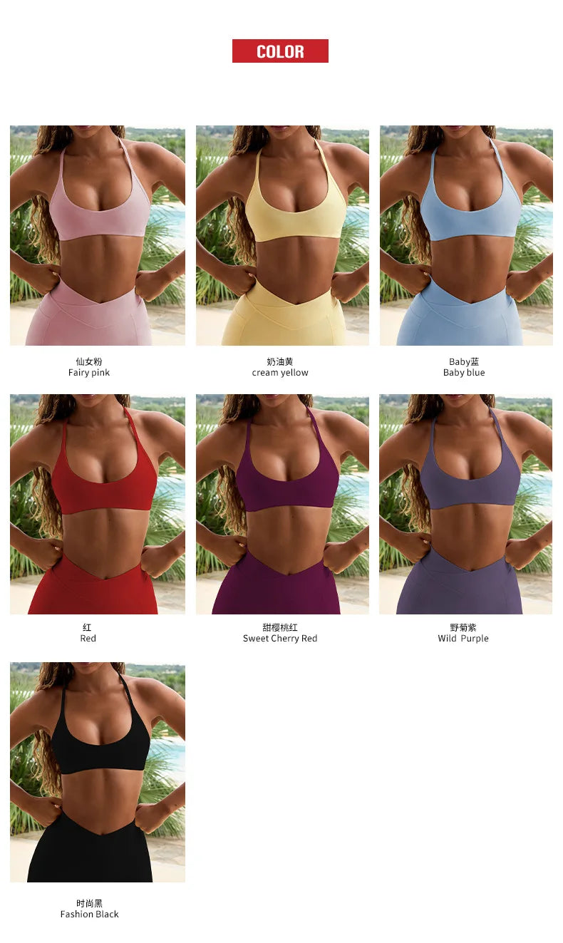 Women's Halter Padded Sports Bra Y Back Workout Crop Top for Yoga Running Cycling Gym Fitness