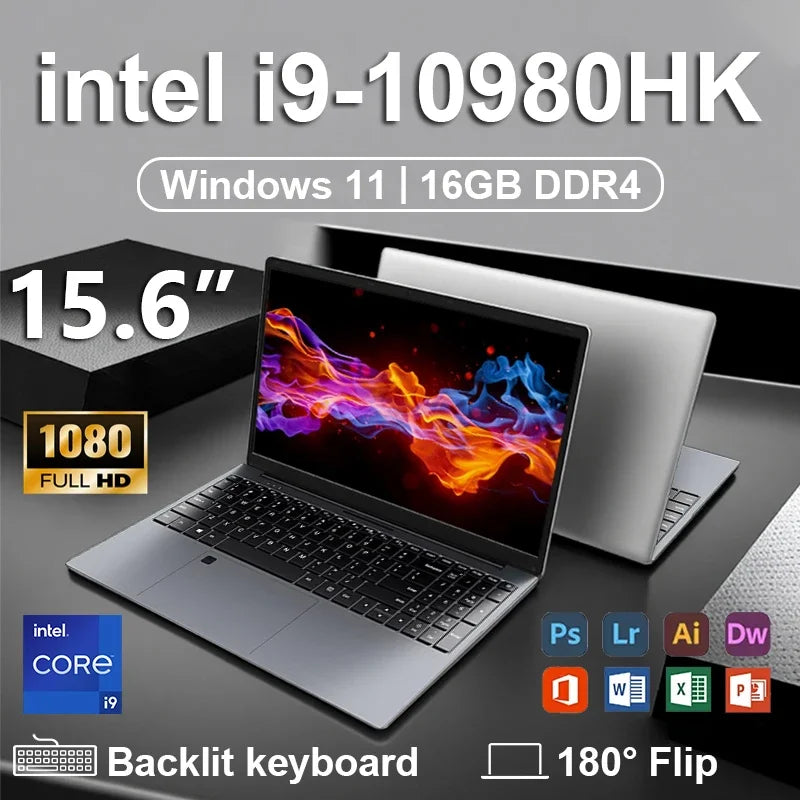15.6' Intel Core I9 10980HK Windows 11 Pro Laptop Computer 32GB RAM 512GB 1TB 2TB SSD Portable Notebook PC Office Study Laptops