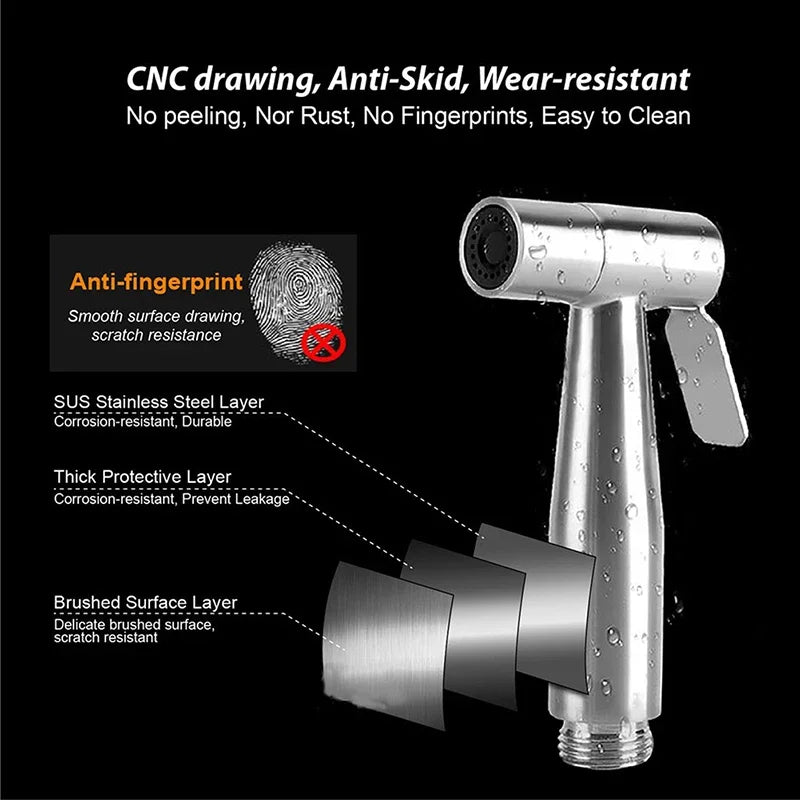 Stainless Steel Bidet Faucet Hand Protable Toilet Easy Cleaning Toilet Bidet Sprayer Gun Holder Home Bathroom Shower