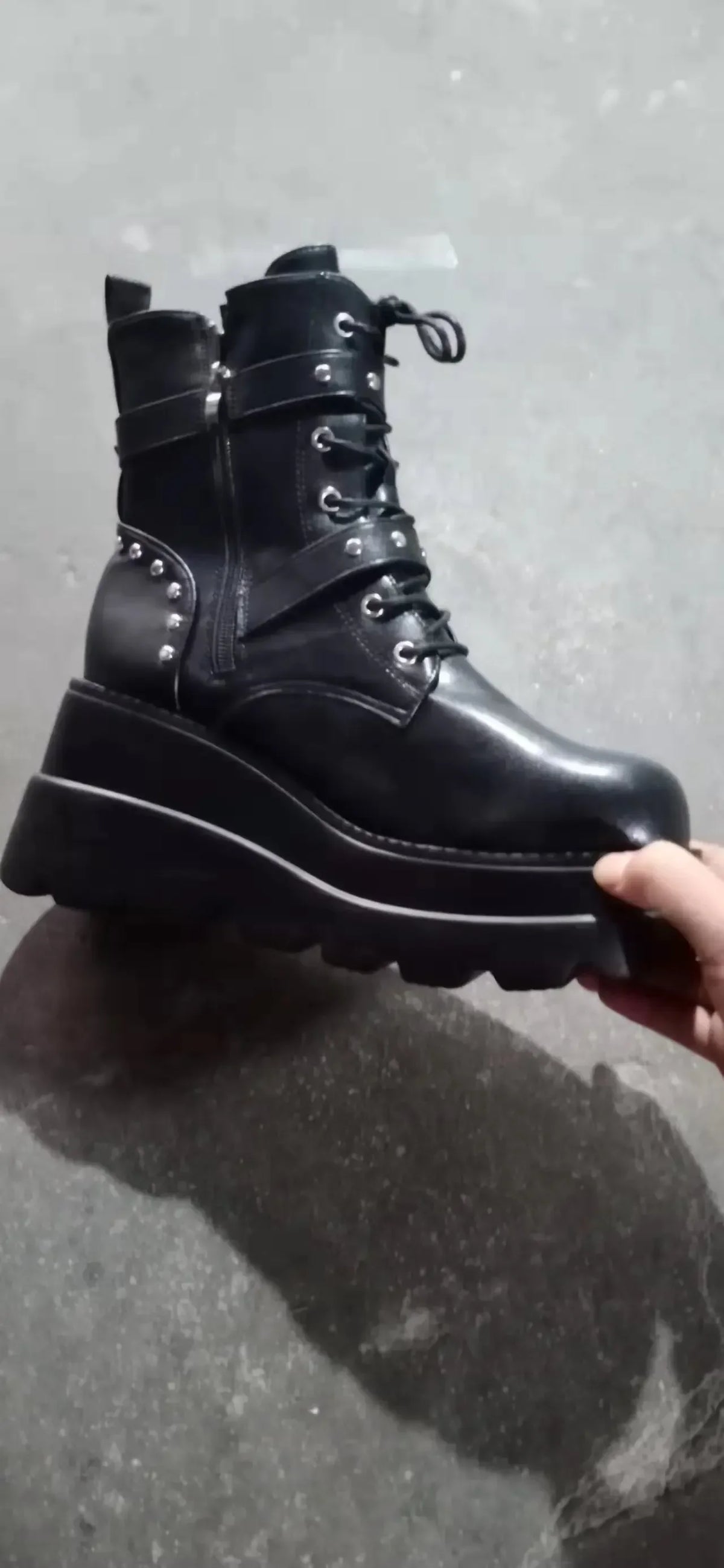 New Women's Pu Leather Ankle Boots Women Autumn Winter Round Toe Lace Up Shoes Woman Motorcycle Platform Botas Gothic Shoes