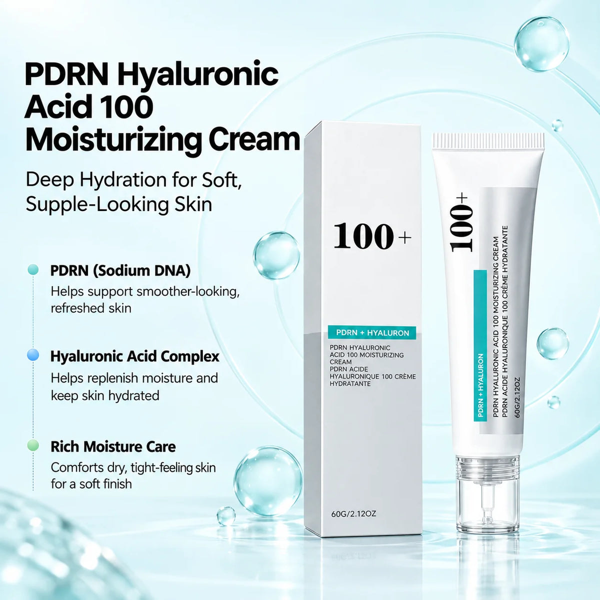 PDRN Hyaluronic Acid 100 Moisturizing Cream,Face Moisturizer With Sodium DNA,Activate Facial Collagen Enhance Skin Elasticity