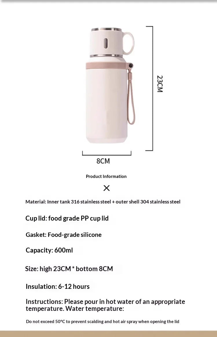 316 Stainless Steel 600ml Coffee Cup Travel Thermal Mug Leak-Proof Thermos Bottle Tea Coffee Mug Office Business Style Thermos L