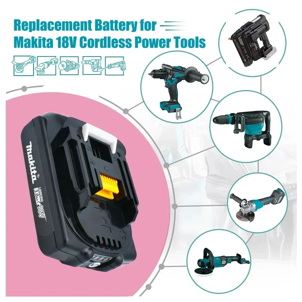 Original Makita battery, 18V 3.0Ah rechargeable battery, power tool BL1830 BL1840、BL1850、BL1860B、 Makita 18V lithium battery