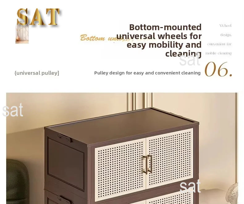 #Retro Storage Cabinet, Tall Wooden Foldable Cabinet for Living Room, Large Capacity Space Saving