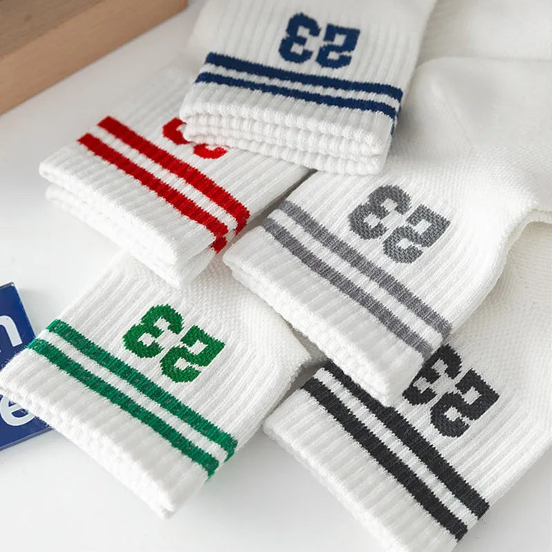 5Pairs Kids Mesh Socks Spring Summer Mid Tube Sock 1-8Y Boy Girl Thin Breathable Children Sport Sock Stripe Number Baby Footwear