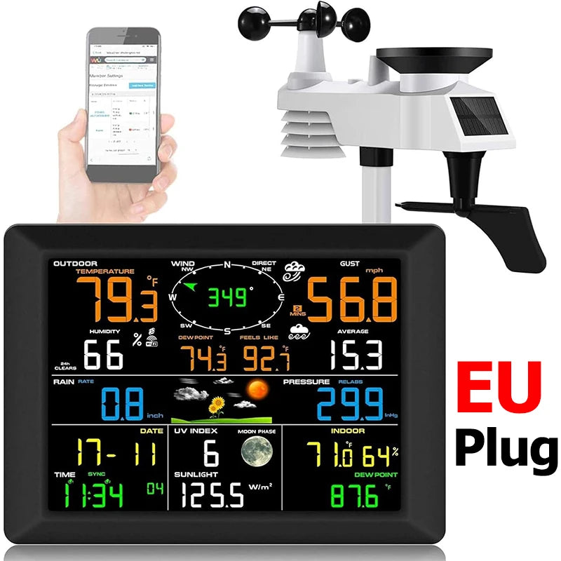 Multifunction Wi-Fi Weather Station Solar Outdoor Sensor Internet Wireless Weather Station Remote Monitoring System Rain Gauge