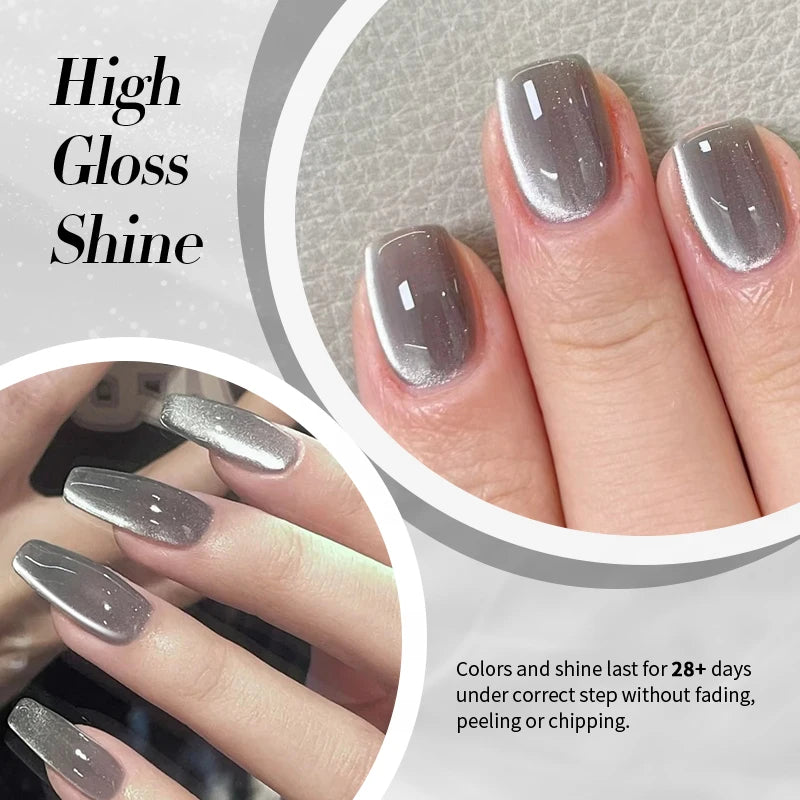 BORN PRETTY 10ml Grey Glass Bead Cat Magnetic Gel Nail Polish Black Nails Nail Art Manicure Semi Permanent Soak Off UV Gel